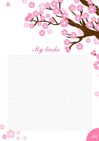 Illustration vectorielle. Carte A4 pour écrire l'inspiration avec sakura t — Image vectorielle