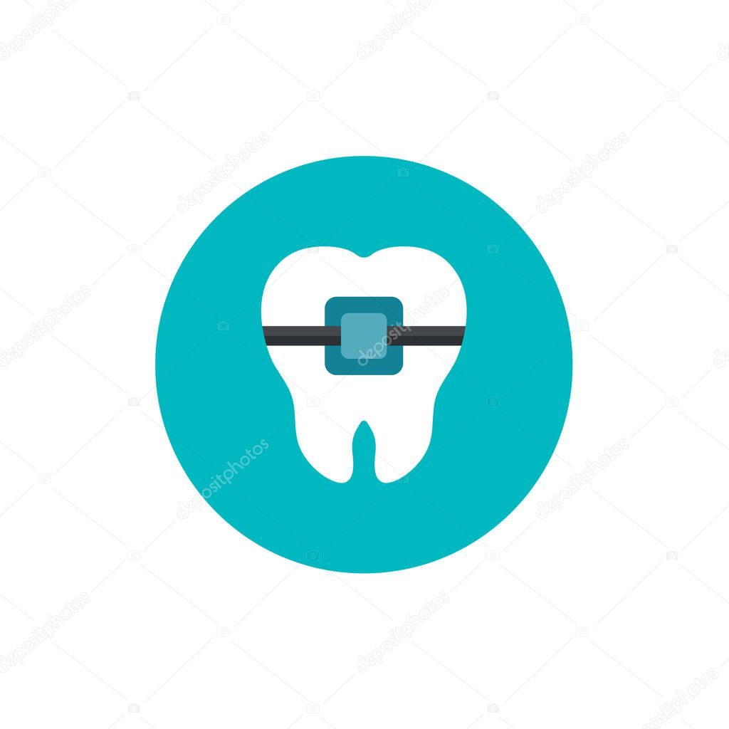 Vector Illustration for Dentistry and Orthodontie.Tooth braces flat icon on green circle background