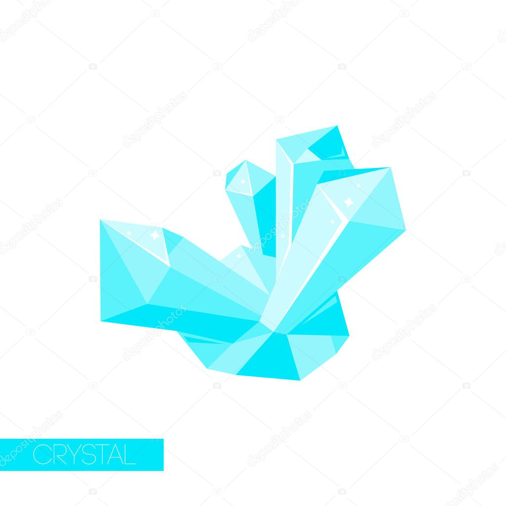 Isolated crystal, gem ice icon for magic cartoon concept. Gemstone geometry logo. Vector Illustration