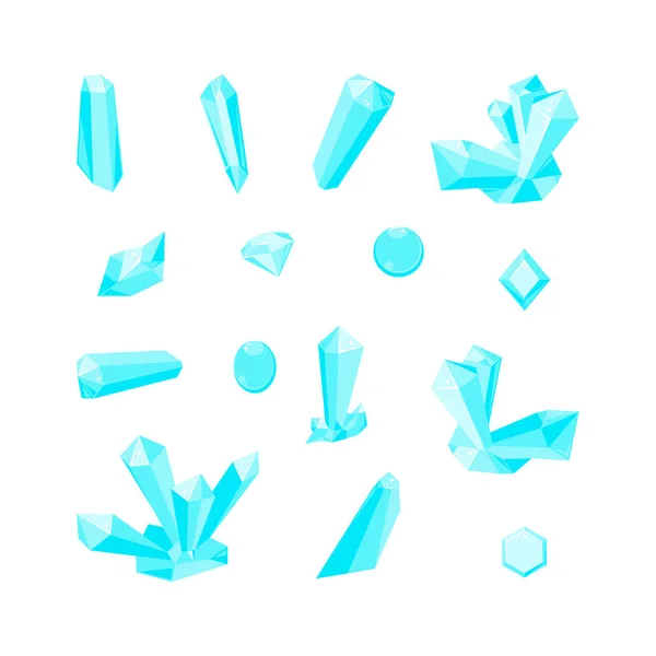 Набор изолированных кристаллов в стиле мультипликационного вектора — стоковый вектор