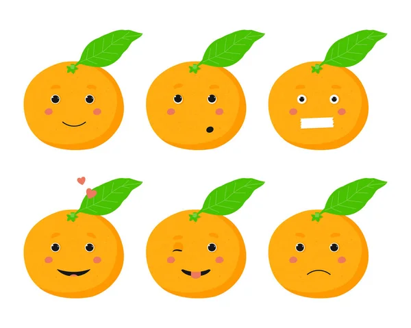 Set van geïsoleerde mandarijn in cartoon stijl — Stockvector
