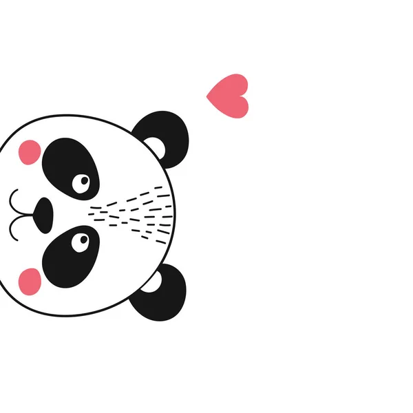 Cute panda face with heart — 스톡 벡터