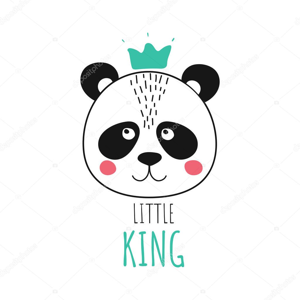 Isolated cute panda with crown