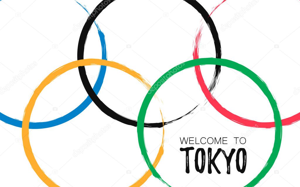 welcome to tokyo banner template with colorful olympic rings 2020 japan summer sports hand drawn paint circles concept vector illustration premium vector in adobe illustrator ai ai format encapsulated