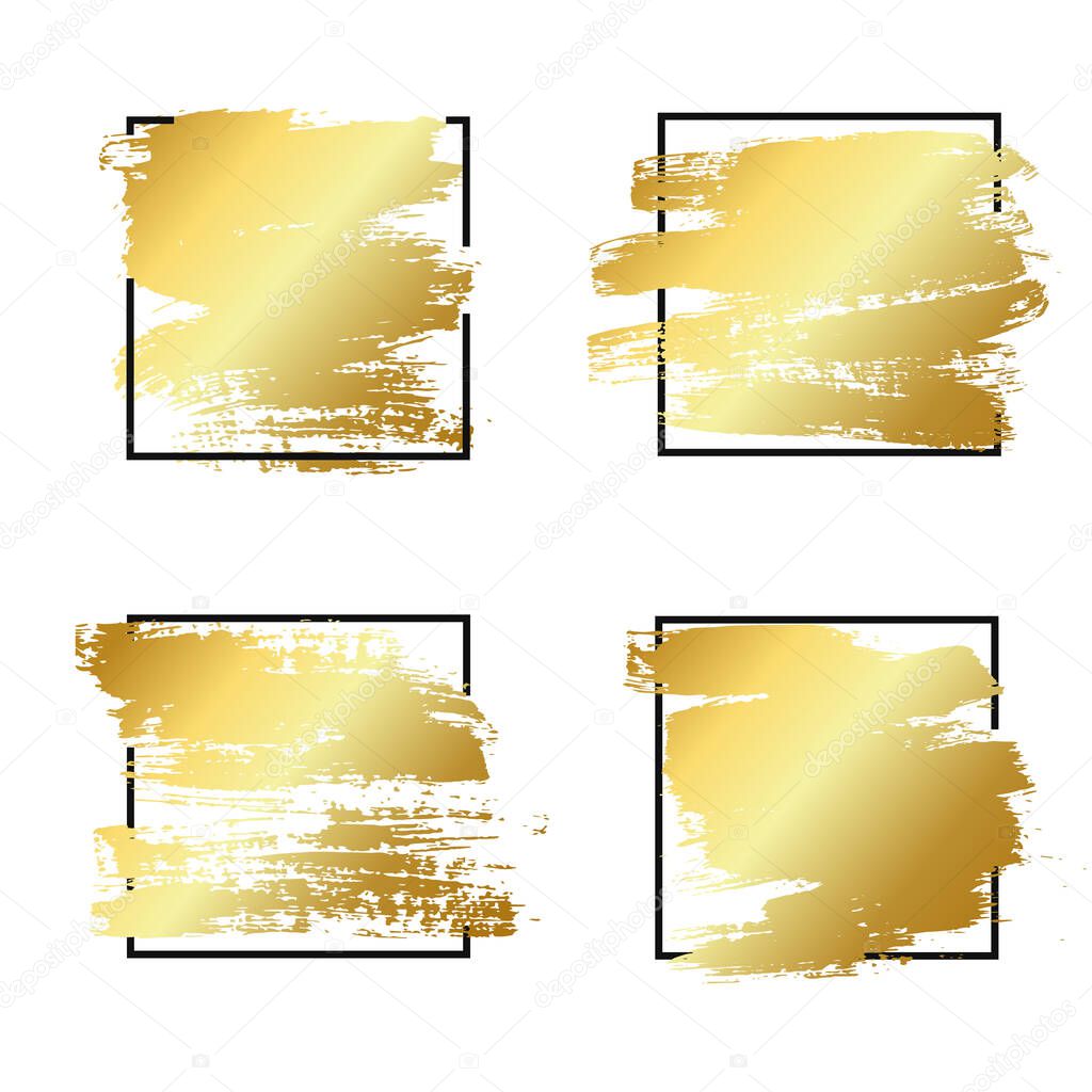 Set of Isolated gold brush stroke