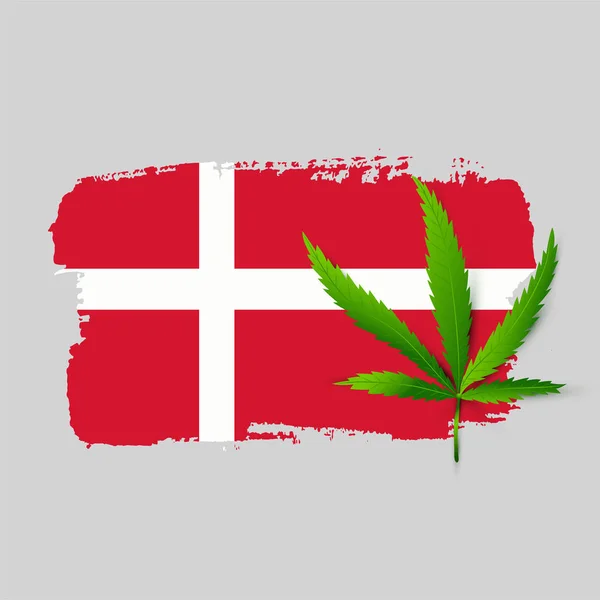 Danmarks flagga med realistisk cannabis — Stock vektor