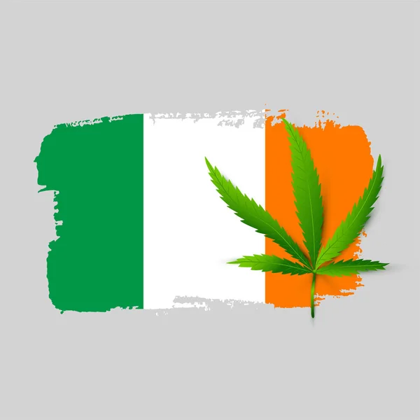 Ierland vlag met realistische cannabis — Stockvector