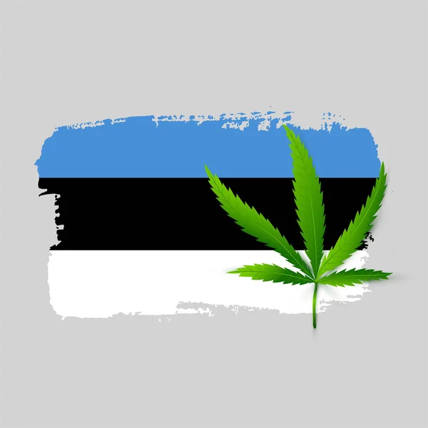 Estland vlag met cannabisblad — Stockvector
