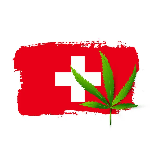 Zwitserland vlag met cannabisblad — Stockvector