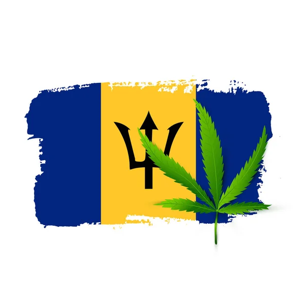 Barbados vlag met cannabisblad — Stockvector
