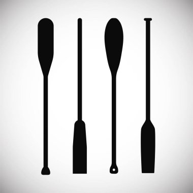 Set of silhouette oar paddle boat