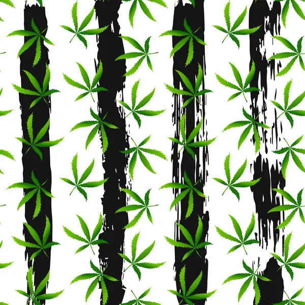 Modello senza cuciture con foglia di cannabis realistica — Vettoriale Stock