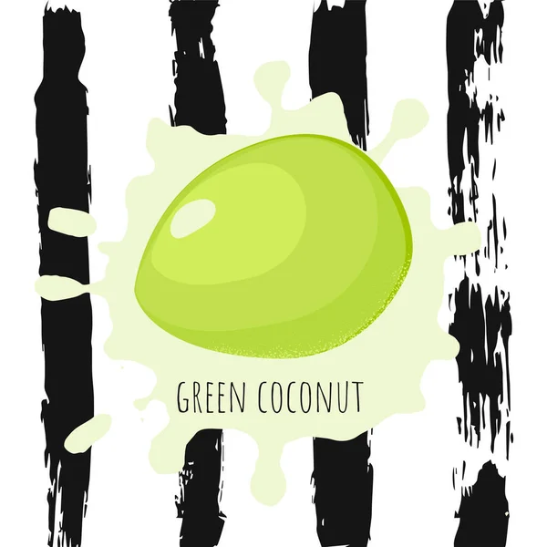Fruto de coco verde en estilo de dibujos animados — Vector de stock