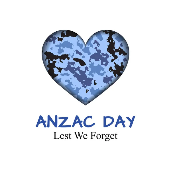 Tarjeta Anzac Day con corazón camuflado — Vector de stock