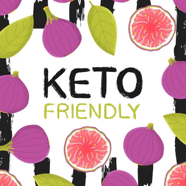 Affiche avec lettrage amical keto et figue mignonne — Image vectorielle