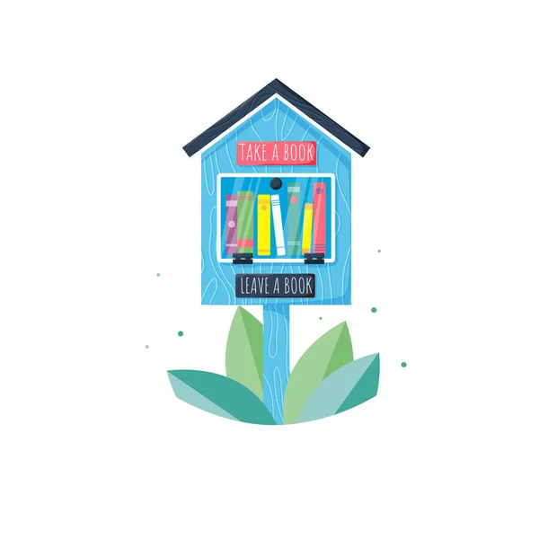 Libros gratis biblioteca casa de madera — Vector de stock
