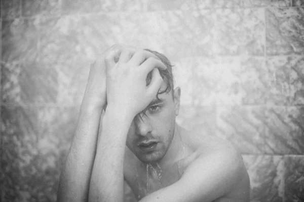 Black White Photo Shoot Water Bath Mental Photos Desperate Looks — Stock Photo, Image