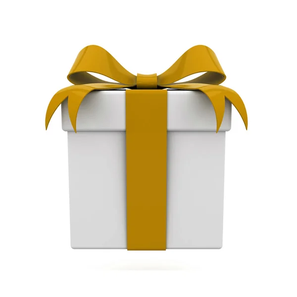 Render Gift Box Gold Ribbon — Stock Photo, Image