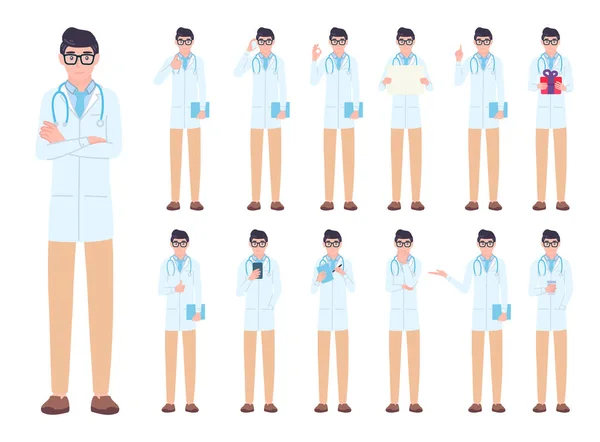 Doctor Different Poses Set Male Medical Professional Character Gestures Emotions — Stock Photo, Image
