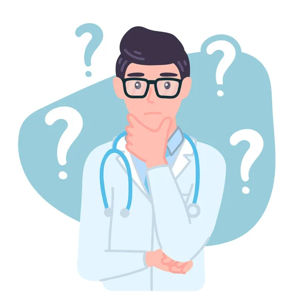 Thinking Doctor Medical Male Personage Glasses Curious Expression Confused Wonder — Stock Vector