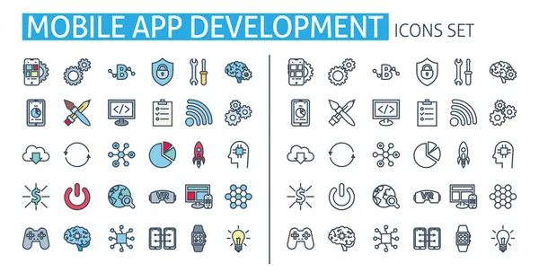 Icônes Développement Applications Mobiles Définies Pour Smartphone Interface Utilisateur Site — Image vectorielle