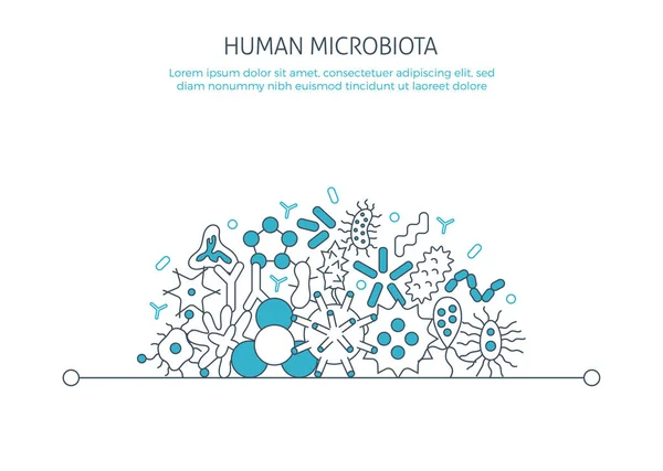 Nsan Mikrobiyota Pankartı Tıbbi Biyoloji Niş Sayfası Uygulama Simgeleri Bakteriyel — Stok Vektör