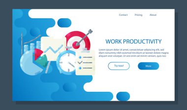 Verimlilik bayrağı. İniş sayfası uygulaması için. Finans, strateji, pazarlama, seo, lojistik, bankacılık, motivasyon, verimlilik poster şablonu için yönetici iş vektörü düz web sembolleri