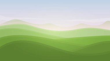 Yeşil yaz manzarası kırsal vadi doğa banner tepeleri gökyüzü, dağlar ve çayırlar ile şablon. Ülke arazisi arkaplanı