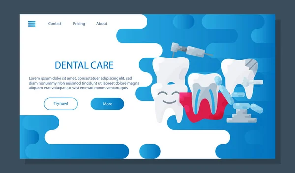 Plakat Zur Zahnpflege Zahnheilkunde Konzept Landing Page Banner Vorlage Web — Stockvektor