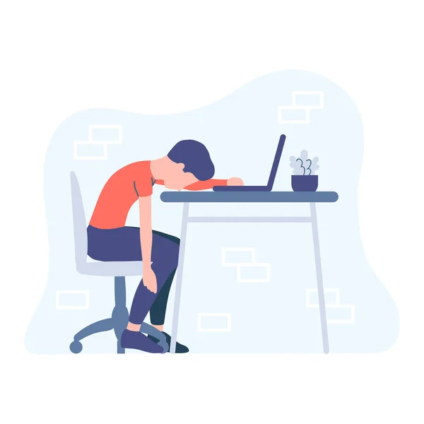 Professional Burnout Frustrated Office Employee Sitting His Working Place Laptop — Stock Vector