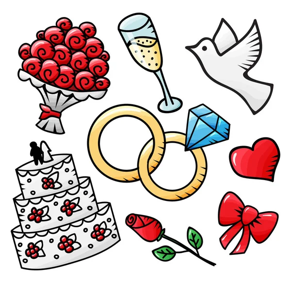 Handgezeichnete Doodle Hochzeit Speichern Sie Die Datumselemente Eingestellte Symbole Skizzenhafte — Stockvektor
