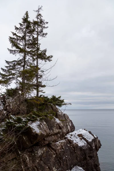 Kış kar ile deniz kayalıklarla