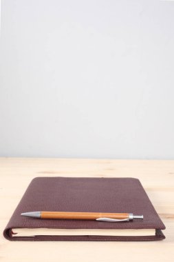 Penna su una scrivania di legno ajandası