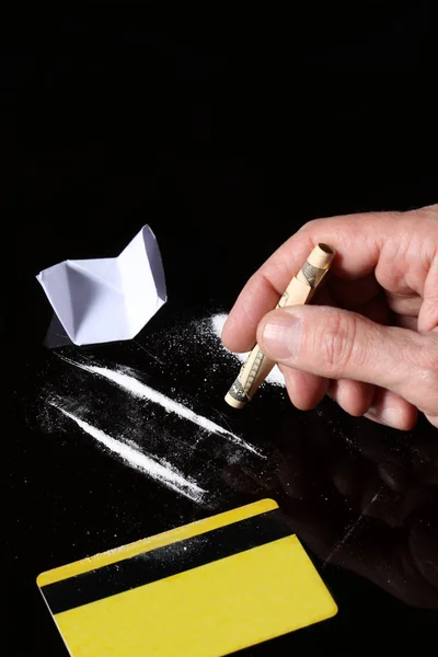 Conjunto Cocaína Sobre Fondo Negro — Foto de Stock