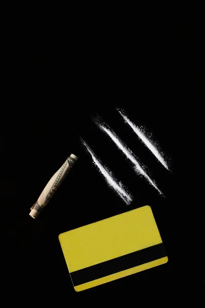 Set Van Cocaïne Zwarte Achtergrond — Stockfoto