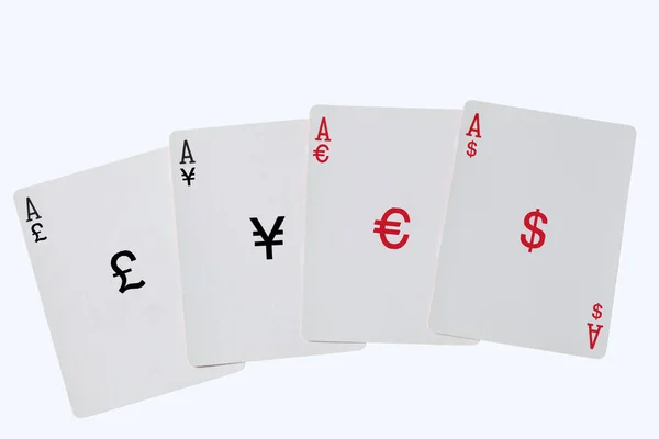 Τέσσερις Άσους Παιγνιόχαρτο Σύμβολο Νομισματικής Μονάδας Και Pat Αποκοπής — Φωτογραφία Αρχείου