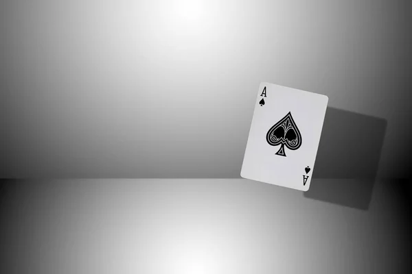 Carta Poker Che Vola Uno Sfondo Bianco Nero Con Copia — Foto Stock