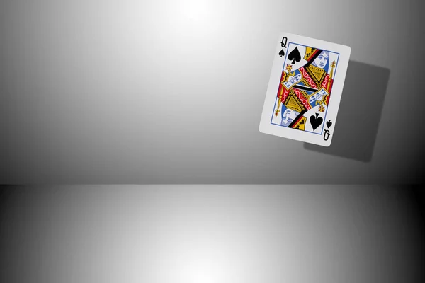 Pokerkarte Fliegt Auf Einem Schwarz Weißen Hintergrund Mit Kopierschutz — Stockfoto