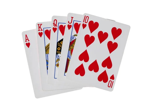 Royal Flush Poker Kartları Kalpler — Stok fotoğraf