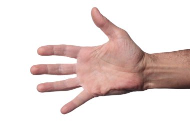 Adamın elini jest beyaz arka plan üzerinde ayrı tut moduyla yapma 