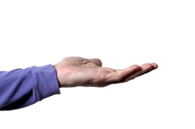 açık beyaz adamın eli beyaz arka plan ve kırpma yolu izole bir şey almak için jest yapıyor