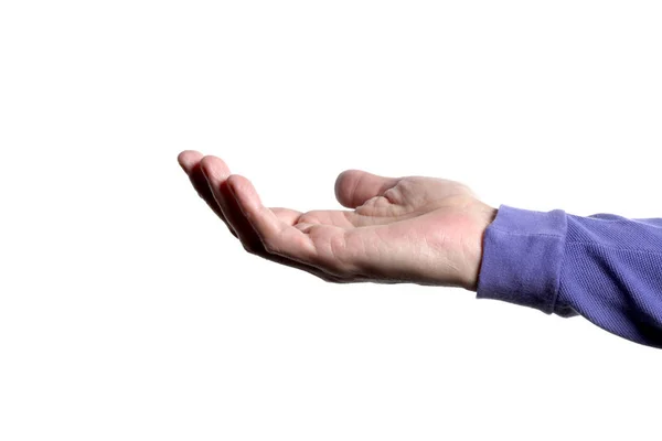Otwórz Ręcznie Kaukaski Mężczyzna Robi Gest Aby Otrzymać Coś Białym — Zdjęcie stockowe