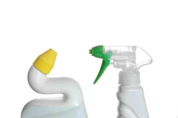 Detergenti Bottiglie Plastica Isolate Fondo Bianco — Foto Stock