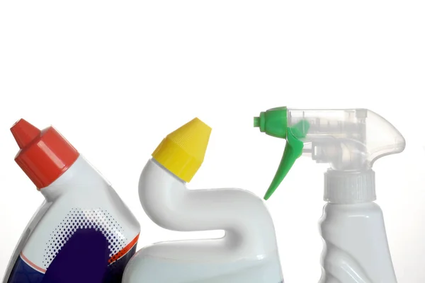 Detergenti Bottiglie Plastica Isolate Fondo Bianco — Foto Stock