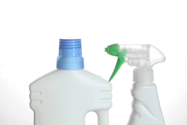 Detergenti Bottiglie Plastica Isolate Fondo Bianco — Foto Stock