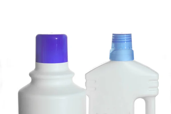 Detergenti Bottiglie Plastica Isolate Fondo Bianco — Foto Stock