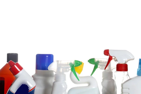Detergenti Bottiglie Plastica Isolate Fondo Bianco — Foto Stock