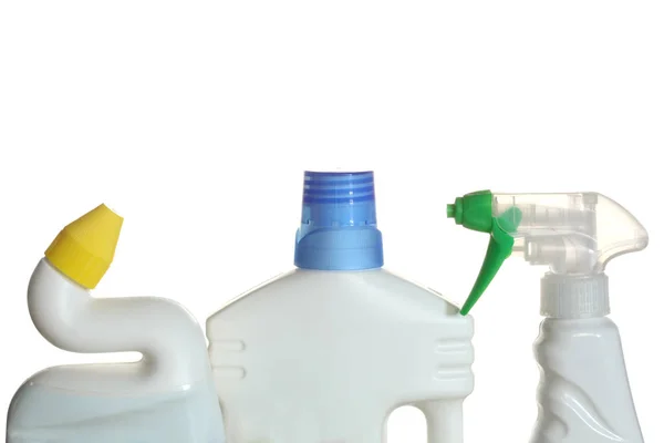 Detergenti Bottiglie Plastica Isolate Fondo Bianco — Foto Stock