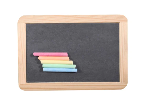 School Concept Close Slate Blackboard Chalks Isolated White Background Copy — Stock Photo, Image