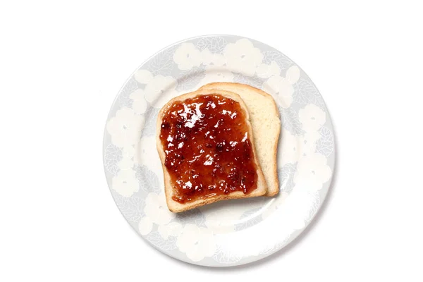 Rebanada Pan Tostado Con Mermelada Fresa Plato Aislado Sobre Fondo —  Fotos de Stock